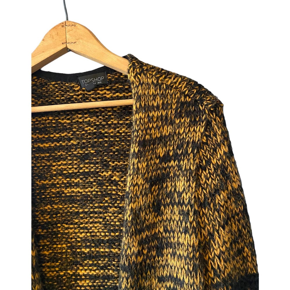 Topshop Marled Mustard and Navy Long Cardigan - Picture 2 of 6